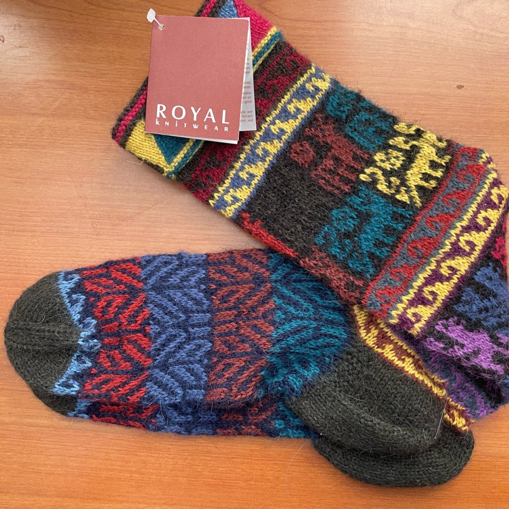 Peruvian ALPACA COTTON WOOL KNEE HIGH SOCKS. NWT. Multicolored.